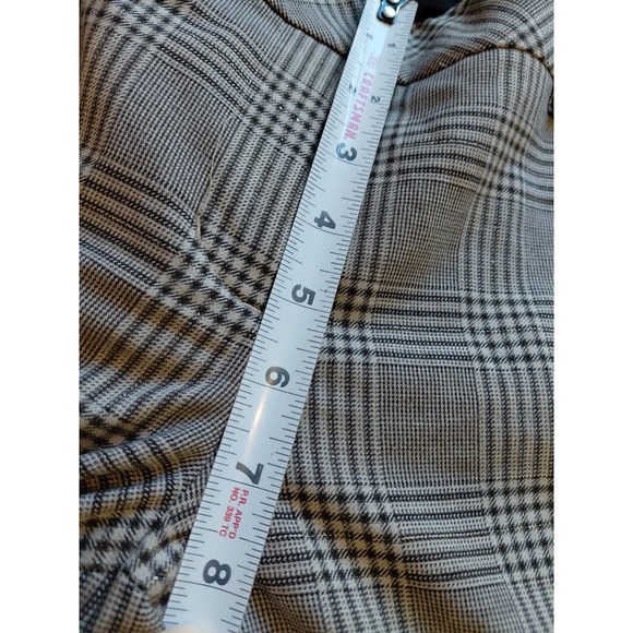 EXPRESS size 6 Brown Plaid Stretch EDITOR Wide Leg Flare Dress Pants Gold Thread - Picture 11 of 12